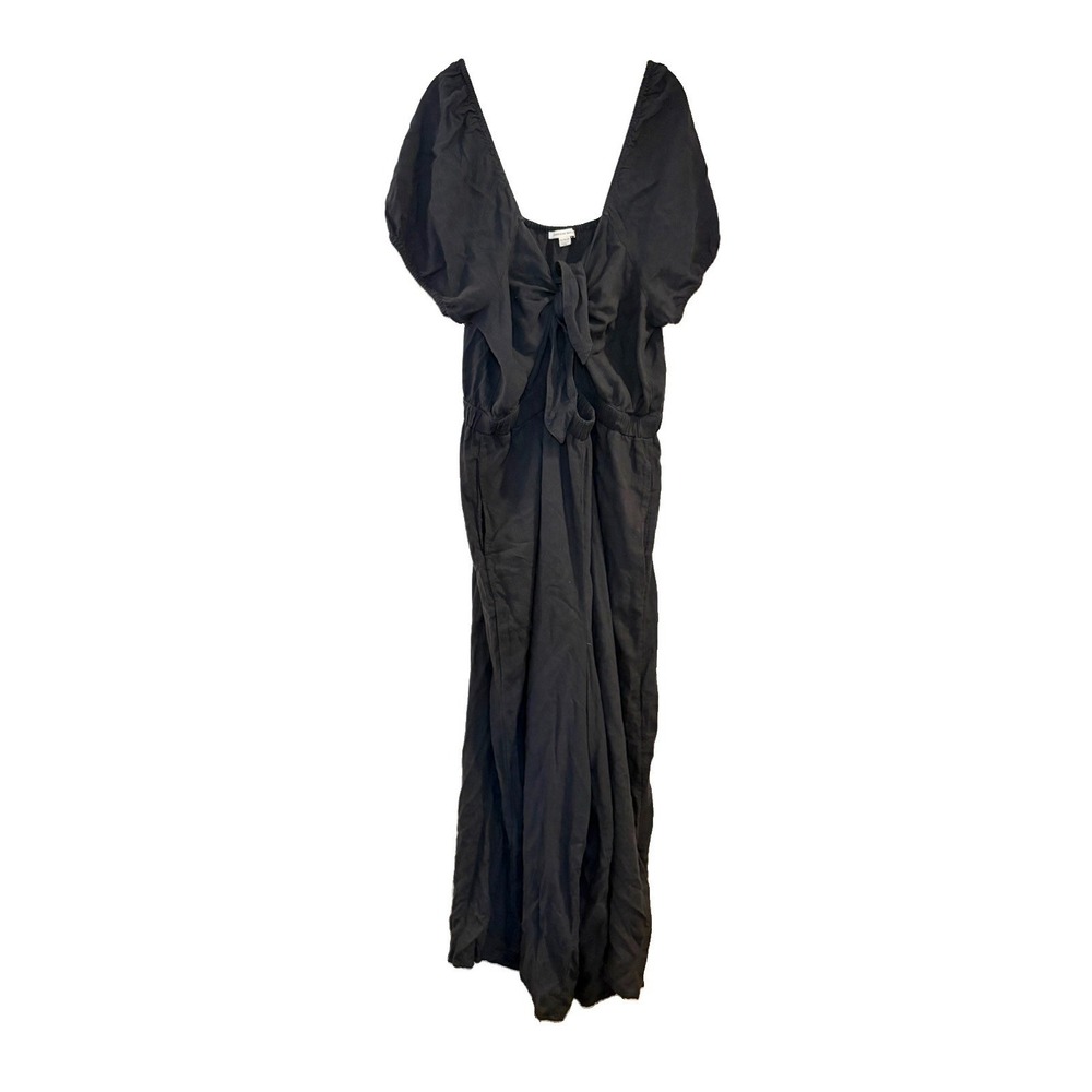 American Eagle Linen Blend Gray Jumpsuit Tie Front Cutout Wide Leg Size XXL